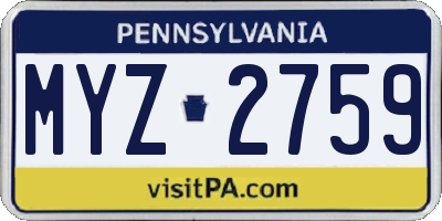 PA license plate MYZ2759