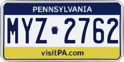 PA license plate MYZ2762