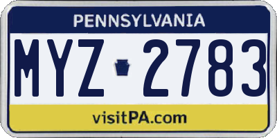 PA license plate MYZ2783