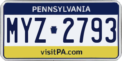 PA license plate MYZ2793