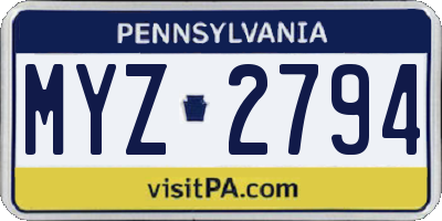 PA license plate MYZ2794