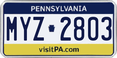 PA license plate MYZ2803