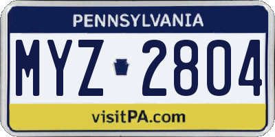 PA license plate MYZ2804