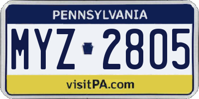 PA license plate MYZ2805