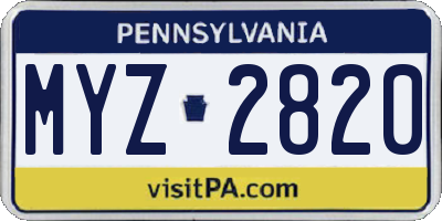 PA license plate MYZ2820