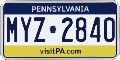 PA license plate MYZ2840