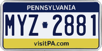 PA license plate MYZ2881