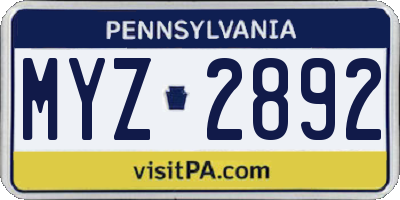 PA license plate MYZ2892