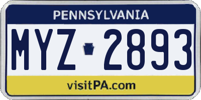 PA license plate MYZ2893