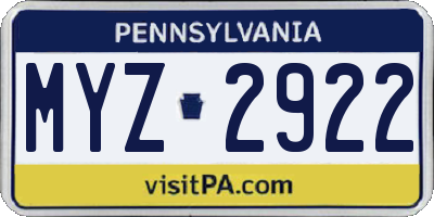 PA license plate MYZ2922