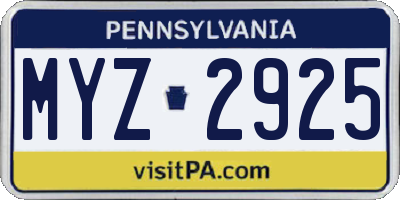 PA license plate MYZ2925