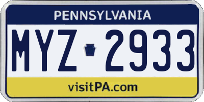 PA license plate MYZ2933