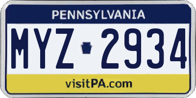 PA license plate MYZ2934