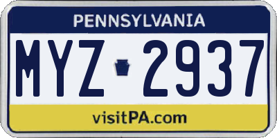 PA license plate MYZ2937
