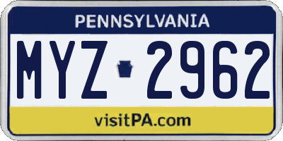PA license plate MYZ2962