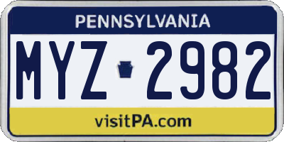 PA license plate MYZ2982