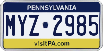 PA license plate MYZ2985