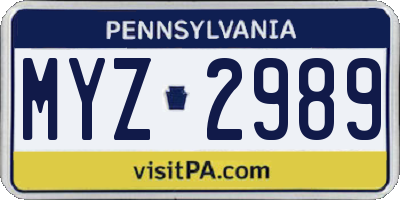 PA license plate MYZ2989