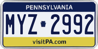 PA license plate MYZ2992