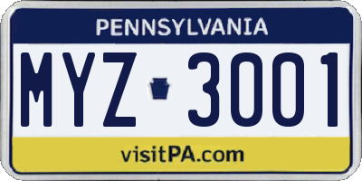 PA license plate MYZ3001