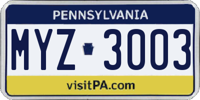 PA license plate MYZ3003