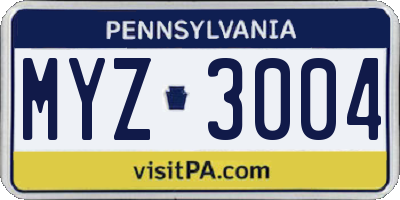 PA license plate MYZ3004