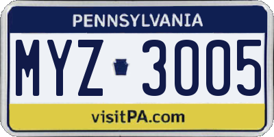 PA license plate MYZ3005