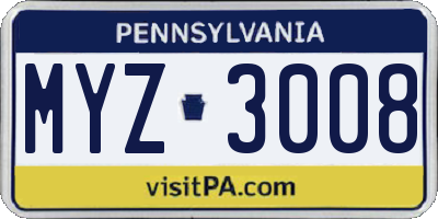 PA license plate MYZ3008