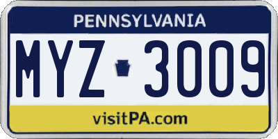 PA license plate MYZ3009