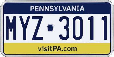 PA license plate MYZ3011