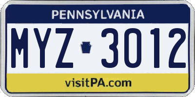 PA license plate MYZ3012