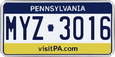 PA license plate MYZ3016
