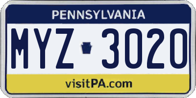 PA license plate MYZ3020