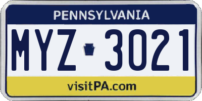 PA license plate MYZ3021