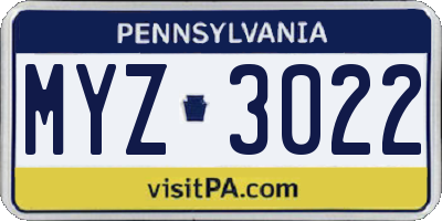 PA license plate MYZ3022