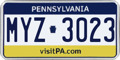 PA license plate MYZ3023