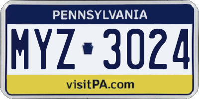 PA license plate MYZ3024