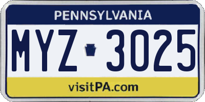 PA license plate MYZ3025