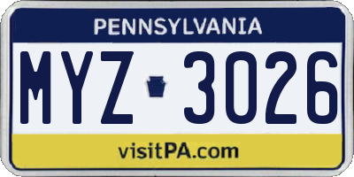 PA license plate MYZ3026