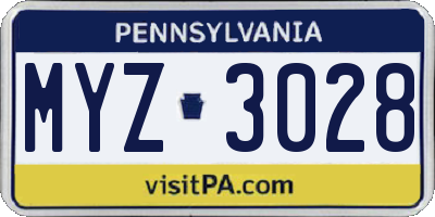 PA license plate MYZ3028