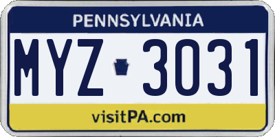 PA license plate MYZ3031