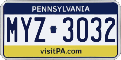 PA license plate MYZ3032