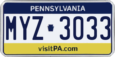 PA license plate MYZ3033