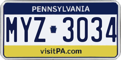 PA license plate MYZ3034