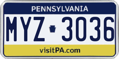 PA license plate MYZ3036