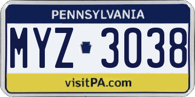 PA license plate MYZ3038