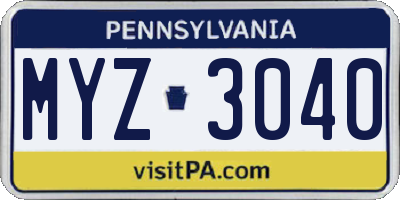 PA license plate MYZ3040
