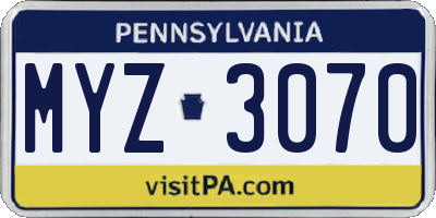 PA license plate MYZ3070