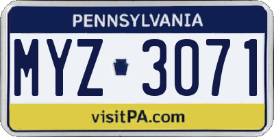 PA license plate MYZ3071