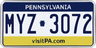 PA license plate MYZ3072